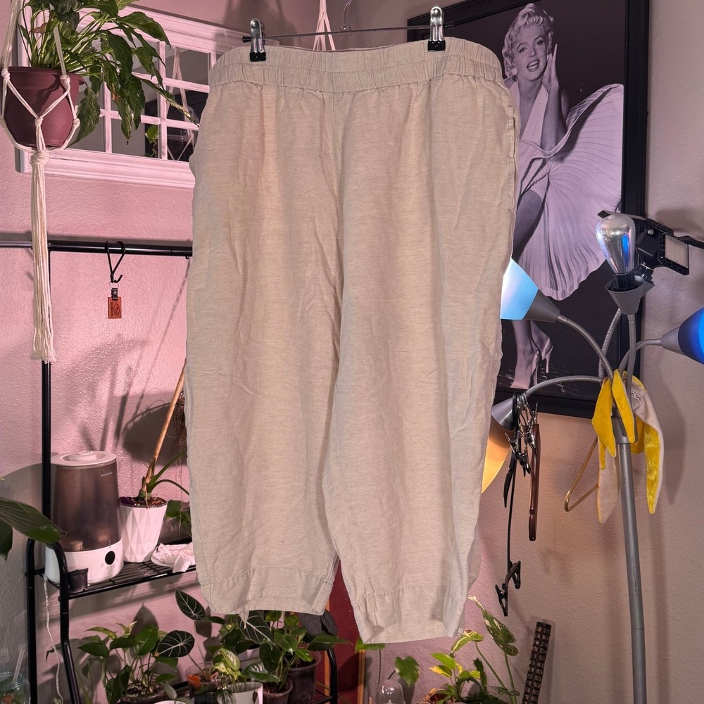 Madewell Linen Blend Cropped Pants Beige XXLP Elastic Waist Casual Comfort